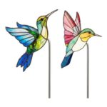FILOEEX 2-Pack Hummingbird Stained Glass Plant Pot Stakes