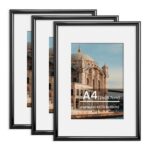 FLYJOE A4 Picture Frame Set, 3 Pack, Black, 6×8/8.3×11.7