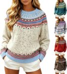 Fairisle Jumpers for Women UK Casual Long Sleeves Nordic Knitted Jumper