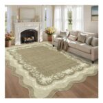 FairyStyle Scalloped Rug 200×290 Cm Floral Edge Low Pile Brown