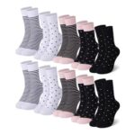 Falechay 10 Pairs Womens Socks Polka Dot Stripe Calf-Length Cotton