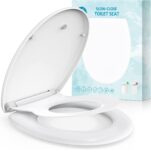 Family Toilet Seat, Soft Close Toilet Seat White with Quick Release Function, Simple Top Fixing Family Toilet Seats with Child Seat Built-in, Standard Toilet Seats with Adjustable Hinges, O Shape