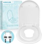 Family Toilet Seat, Soft Close Toilet Seat with Built-in Child Seat, Potty Training 2 in 1 Seat with Quick Release, Simple Top Fixing, Non-Slip Anti-Bacterial U/D Shape Toilet Cover White