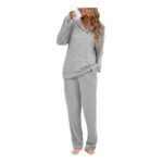Famulily Pajama Set: Shawl Collar Top & Elastic Pants, Grey