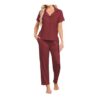Famulily Womens Short Sleeve Pyjamas Set, Button-Down, 2-Piece, Wine, M