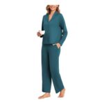 Famulily Womens Warm Long Sleeve Pajamas 2-Piece Set Green XL