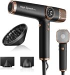 Faszin 110,000 RPM Ionic Hair Dryer, Lightweight High-Speed Motor for Fast Drying, Low Noise, 3 Magnetic Nozzles