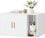 Feandrea Cat Litter Box Enclosure, Modern Hidden Litter Box Furniture with Front Entry, Double Doors, Indoor Pet House Side End Table, 80 x 50 x 45 cm, Cloud White CUSTOS Collection PCL020WB02