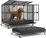 Feandrea Heavy-Duty Dog Crate, Foldable, Double Doors, 93.5 x 59 x 71 cm