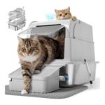 Feandrea Stainless Steel Litter Box with Flip Lid 2 Entrances