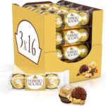 Ferrero Rocher Pralines, Bulk Chocolate Party Box, Birthdays, Gifting, Celebrations, Hazelnut Covered in Milk Chocolate and Nuts, Box of 16 x 3 (48pcs)