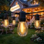 Festoon Lights Outdoor Mains Powered, Bomcosy S14 50FT Led Outdoor String Lights, Warm White 2700K, Waterproof IP65, Great Garden Terrace Patio Outside Lights