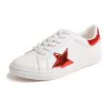 Feversole Womens PU Leather Colorful Lace-up Sneaker White/Red Star UK5