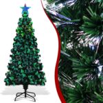 Fibre Optic Christmas Tree 4 FT Xmas Trees Artificial Pre Lit Christmas Trees Green 120 cm,Lights Fibre Optic Twinkling tree with stars Automatic color-changing,Christmas Deco