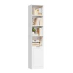 FirFurd 6-Tier Bookcase Tall 186.4cm with Door, White
