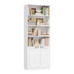 FirFurd 6-Tier Bookshelf, 186.4cm Tall, White with Doors