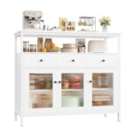 FirFurd White Sideboard Storage Cabinet with Glass Doors and Drawers