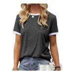 Fisoew Womens Color-Block Short Sleeve Crew Neck T-Shirt, Darkgray