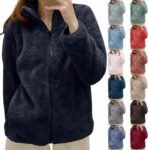 Fleece Jackets for Women UK Winter Stand Collar Fluffy Warm Casual Coats