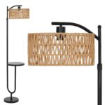 Floor Lamp Rattan with Table Adjustable Height 152-176CM