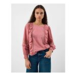 Floral Embroidered Ruffle Blouse Pink Size Xl