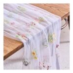 Floral Embroidery Tulle Table Runner, 70×300 Cm, White