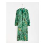 Floral Metallic Stripe Green Midi Dress