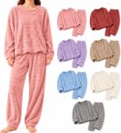 Fluffy Fleece Pyjamas for Women 2 Piece Lounge Wear Sets Long Sleeve Soft Fleece Pullover and Pyjama Bottoms Nightwear Plush Flannel Comfort Casual Sleepwear