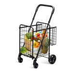 Folding Shopping Cart Portable Utility Cart Double Basket Grocery Utility Cart