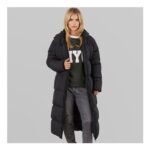 French Connection Womens Row Long Puffer Coat Black