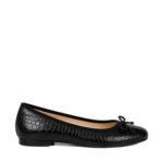French Sole Womens Maddox Croc Embossed Leather Ballet Pumps in Black