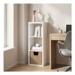 Furinno Cubicle 3-Cube Thick-Frame Reversible Bookcase Open Back White