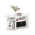 Furinno JAYA Oval Side Table with Storage Bin, White