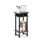 Furinno Turn-N-Tube Tall End Table with Bin French Oak Grey/Black