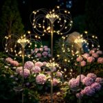GIGALUMI Solar Lights Outdoor Garden,Heart-Shaped Firework Lights 60 LEDs 4 Packs,Starburst Light for Yard Landscape Lawn Backyard Patio Party Decor(Warm White)