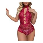 GIVTULIP Womens Lace-up See-through Bodysuit Nightwear