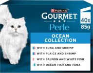 GOURMET Perle Ocean Collection Adult Wet Cat Food Mini Fillets in Gravy Tuna, Shrimp, Plaice, Salmon, White fish, Ocean Fish 40 x 85g Pouches