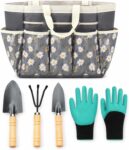 Garden Tools Set with 600D Oxford Fabric Tote, Gardening Tools with Wooden Handles, Complete Garden Hand Tools Organizer Bag for Women & Men, Gardening Gifts for Planting, Weeding & Lawn Care