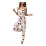 Gatamiau Womens 2-Piece Heart Print Sleeveless Camisole Pajama Set