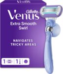 Gillette Venus Extra Smooth Swirl Womens Razor, 1 Refill Razor Cartridges, Pivoting Reusable Handle and Shower Holder