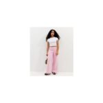 Girls Pink Fold over Waistband Super Wide Leg Joggers