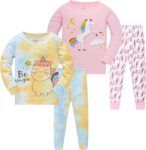 Girls Pyjamas Kids Sleepwear 100% Cotton PJs for Children Pajamas Long Sleeve 4 Pieces Set 2-12 Years
