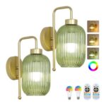 Glass Rechargeable Wall Lights, Set of 2, Gold Battery Operated
