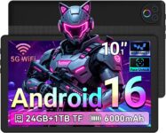 Gleeso Tablet 10 InchAndroid 16 Tablet 24GB RAM 1TB TFAndroid Tablets with 6000mAhFace UnlockBT 5.4/5G WiFi8MP Dual Camera, Tablet PC – Black