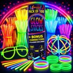 Glow Sticks 100 Pack with 100 Connectors( 205 Pcs Kit) Glow Glasses Kit-Ball and Triple Connectors-Glow in the Dark Party Supplies – Bracelets & Necklaces for Kids & Adults