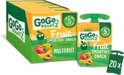 GoGo squeeZ Fruit Pouches, Multifruit, 20x90g, No Added Sugar, Kids Snacks