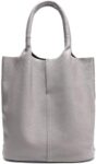 Goldlife Womens Grey Leather Bucket Bag Genuine Cowhide Tote Bag for Women with 13 Laptop Sleeve, Adjustable Shoulder & Crossbody Strap, Lychee-Grain Niche Shoulder Handbag, Work Bag Purse