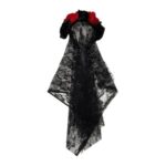 Gothic Ghost Witch Lace Headband with Red Rose