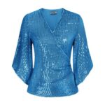 Grace Karin Sequin Tops 3/4 Sleeve Glitter Blouse