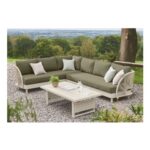 Green Boucle Genoa Outdoor Garden 6 Seater Corner Sofa and Table Set